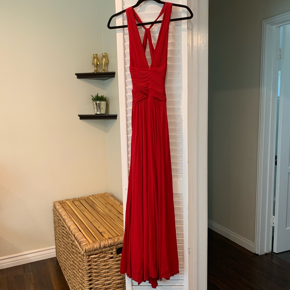 BCBG MaxAzria red jersey gown in size Small